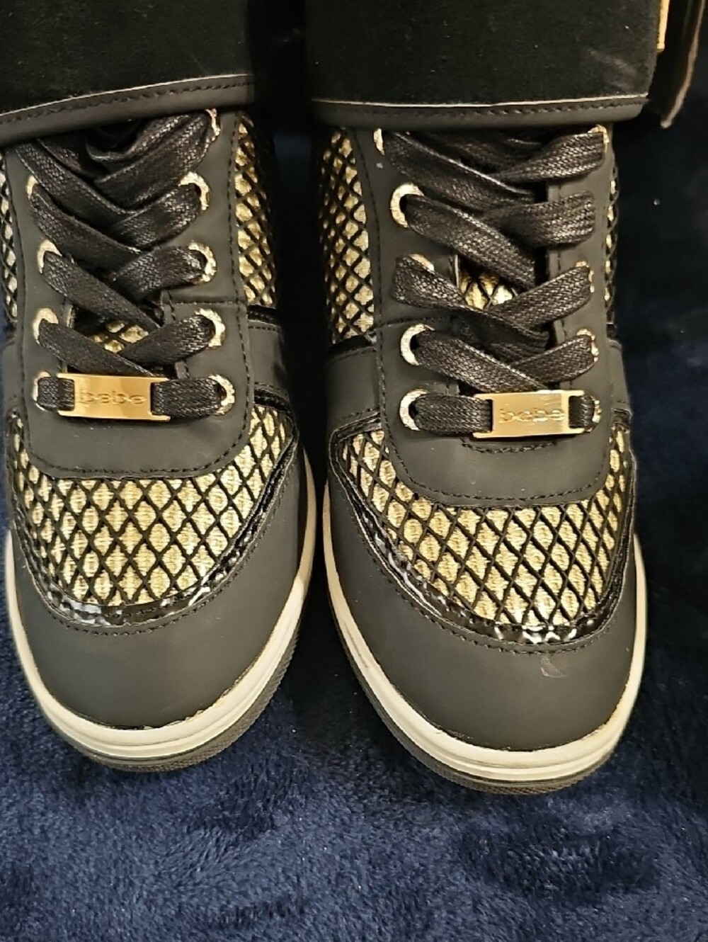 bebe Black and Gold High-Top Wedge Sneakers for Women Size 9 - Picture 11 of 12
